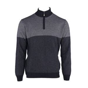 NEW PASHMERE men's pure cashmere angled half zip sweater in carbon